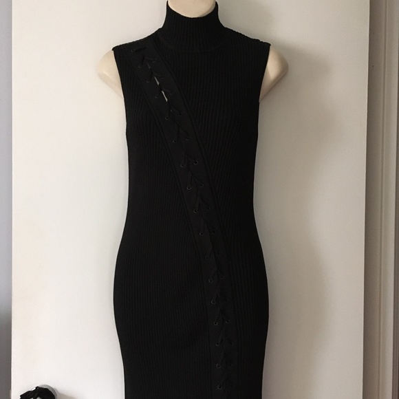 NWT JONATHAN SIMKHAI Ava Lace-Up Ribbed Knit Turtleneck Midi Dress L - Picture 7 of 12